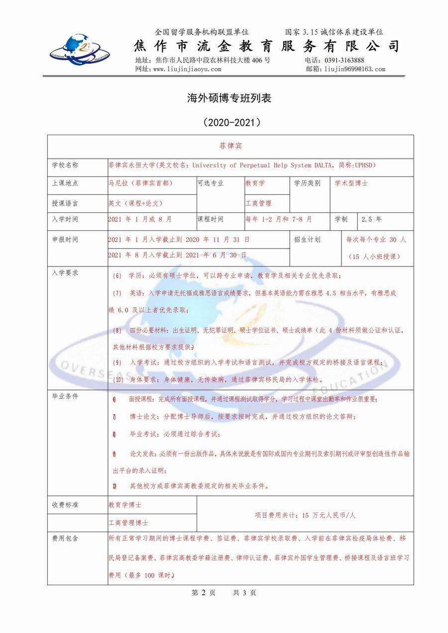 2020-2021流金教育海外碩博專(zhuān)班情況表